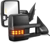 Black Power Heated Smoke Signal Tow Mirrors Fit 2003-2007 Chevy Silverado GMC Sierra w/ Turn light, Clearance Lamps