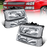 Headlight Assembly For 2003-2006 Chevy Silverado Avalanche 1500/2500/3500 with Chrome Housing/Transparent Lens/Transparent Cornor