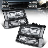 Headlight Assembly For 2003-2006 Chevy Silverado Avalanche 1500/2500/3500 with Black Housing/Transparent Lens/Transparent Cornor