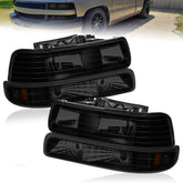 Black Housing Headlights & Bumper Lights For 1999-2002 Chevy Silverado 1500 2500/2001-2002 Chevy Silverado 1500HD 2500HD 3500/2000-2006 Suburban Tahoe