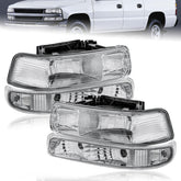 Headlight Assembly & Bumper Lights For 1999-2002 Chevrolet Silverado 1500 2500 2000-2006 Suburban 1500 2500 Tahoe Front Lamp with Chrome Housing/Clear Lens/Clear Reflector