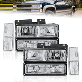 Chrome Housing Headlights w/ Bumper & Corner Lights For 1988-1993 Chevy C/K 1500 2500 3500 2pcs