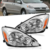 Chrome Housing Headlights Front Lamps For 2004-2005 Toyota Sienna CE LE XLE 2pcs