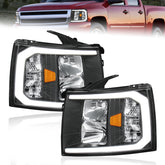 Headlight Assembly For 2007-2013 Chevy Silverado 2500HD 3500HD Front Lamp with LED DRL-Black Housing/Clear Lens/Amber Reflector