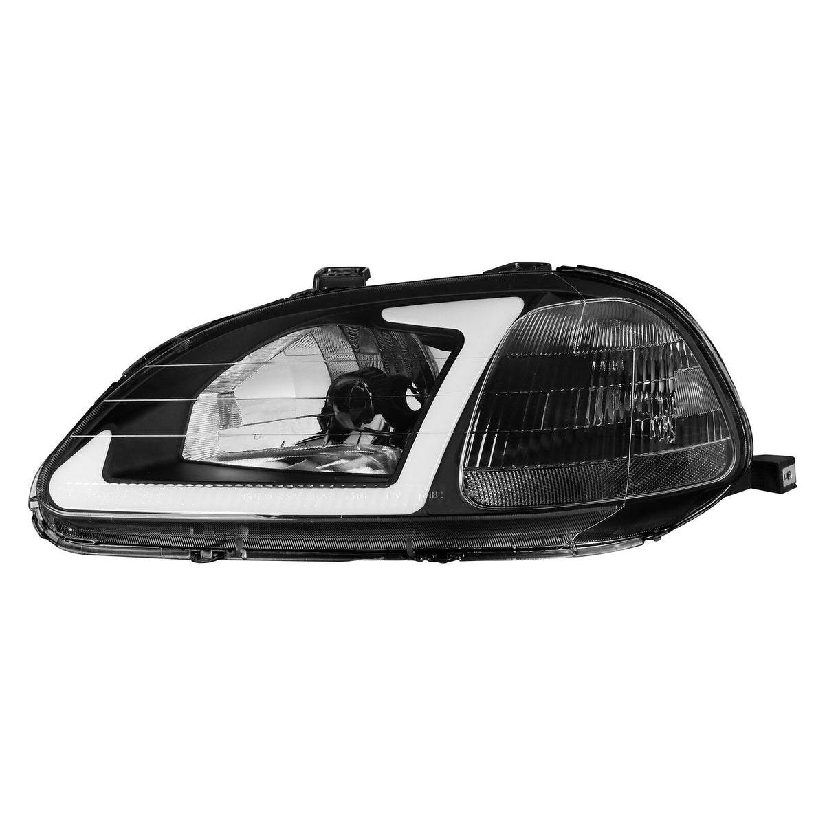 Headlights Assembly w/ LED DRL Strip For 1996-1998 Honda Civic EJ EK EM  with Smoke Housing/Clear Lens/Clear Reflector