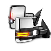 Chrome Power Heated Tow Mirrors For 2014-2018 Chevy Silverado GMC Sierra w/Sequential Turn Light, Clearance Lamps, Running Light (Set of 2)