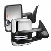 Chrome Power Heated Tow Mirrors For 1999-2002 GMC Chevrolet 1500 2500 3500 w/Sequential Amber Turn Light, Clearance Lamps, White Running Lights