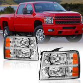 Headlight Assembly For 2007-2013 Silverado 1500 2500 3500 Front Lamp with Chrome Housing/Clear Lens/Amber Reflector