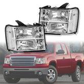 Chrome Headlights For 2007-2013 GMC Sierra 1500 2007-2014 2500HD 3500HD Pair
