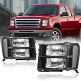 Headlights Assembly Compatible with 2007-2013 GMC Sierra 1500/2007-2014 Sierra 2500HD 3500HD Headlamps Chrome Housing/Black Lens/Clear Reflector (Passenger and Driver Side)