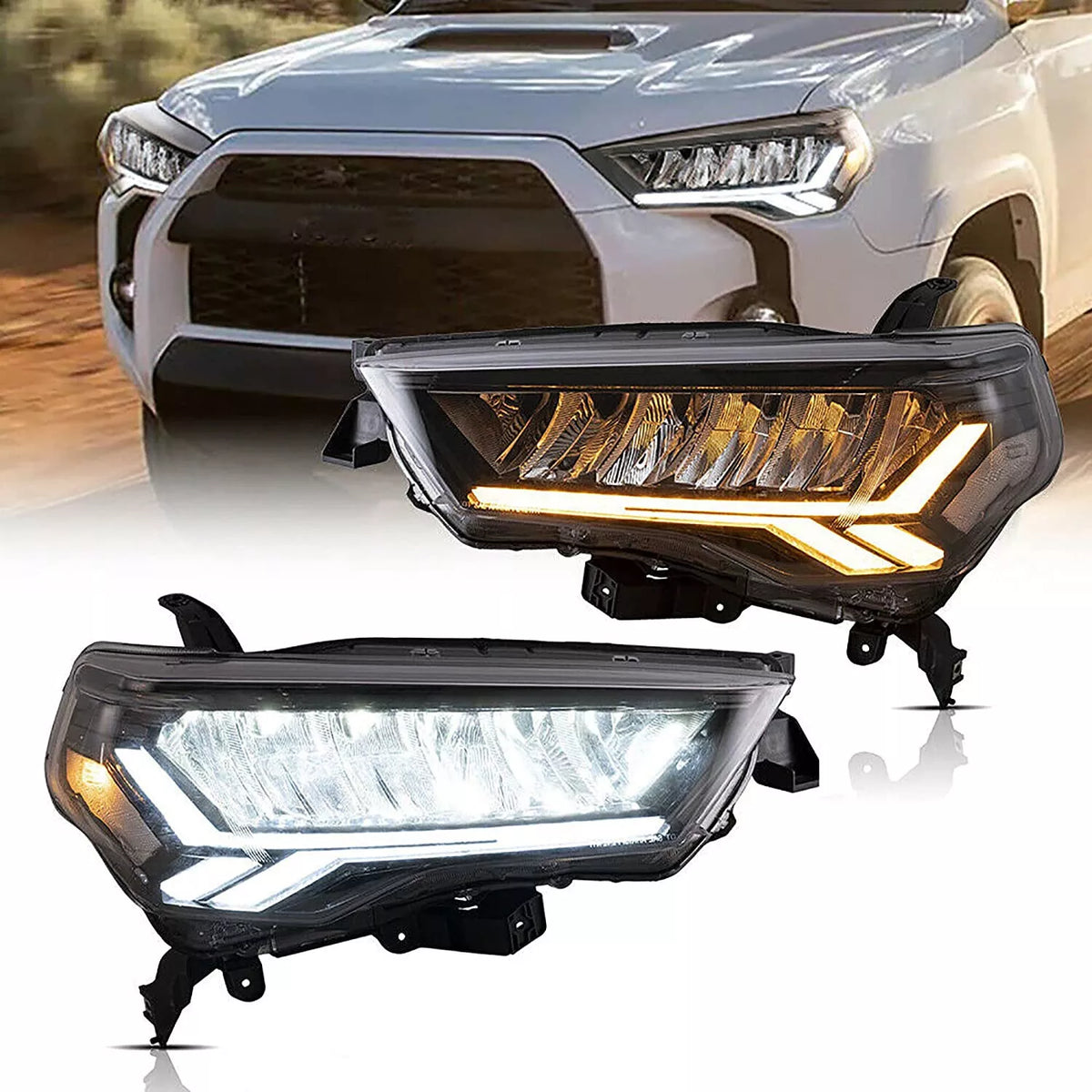 Set LED Reflector Headlights Front Lamps For 2014-2021 Toyota 4Runner Head Lamps