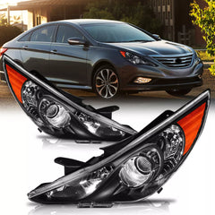 Headlights Black Housing Clear Lens For 2011-2014 Hyundai Sonata 2.0L 2.4L Front