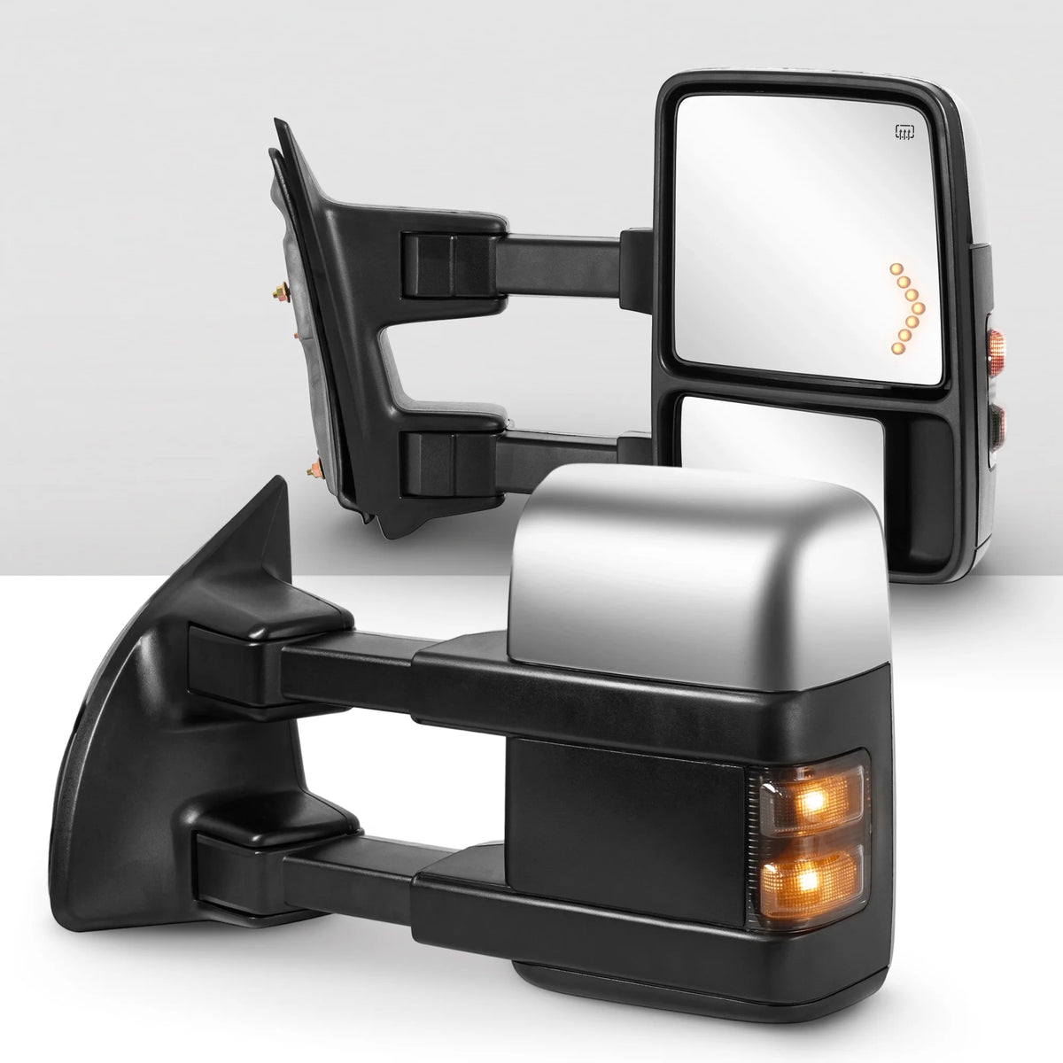 Extendable Chrome Towing Mirrors For 1999-2007 Ford F250 F350 F450 F550 Super Duty Power Heated w/ Smoke Turn Signal Lights (Set of 2)
