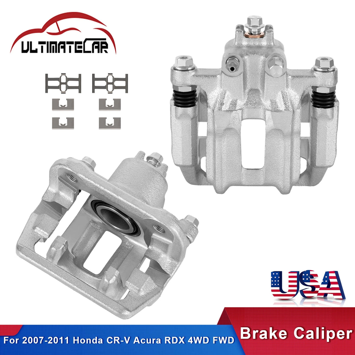 ULTIMATECAR Set 2 Rear Brake Calipers w/ Bracket For 2007-2011 Honda CR-V Acura RDX 4WD FWD