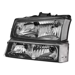 Headlight Assembly For 2003-2006 Chevy Silverado Avalanche 1500/2500/3500 with Black Housing/Transparent Lens/Transparent Cornor