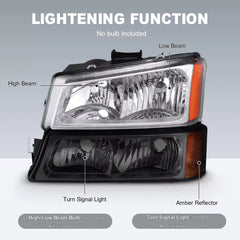 Headlight Assembly For 2003-2007 Chevrolet Silverado Avalanche 1500 2500 3500 Chrome Housing/Transparent Lens/Amber Corner w/Smoke Bumper Lights