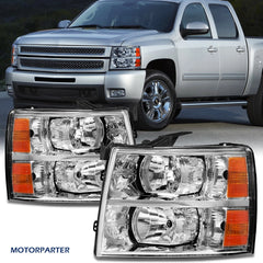 Motorparter Front Headlights For 2007-2013 Chevy Silverado 1500 2500 3500HD w/Amber Corner