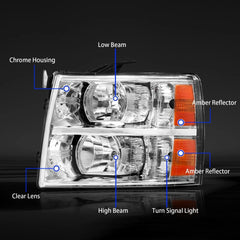 Motorparter Front Headlights For 2007-2013 Chevy Silverado 1500 2500 3500HD w/Amber Corner