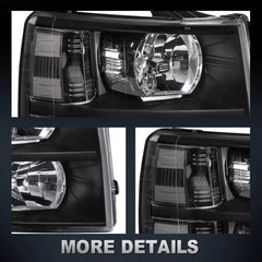 Headlight Assembly For 2007-2013 Chevrolet Silverado 1500 2500HD 3500HD Front Lamp with Black Housing/Clear Lens/Clear Reflector