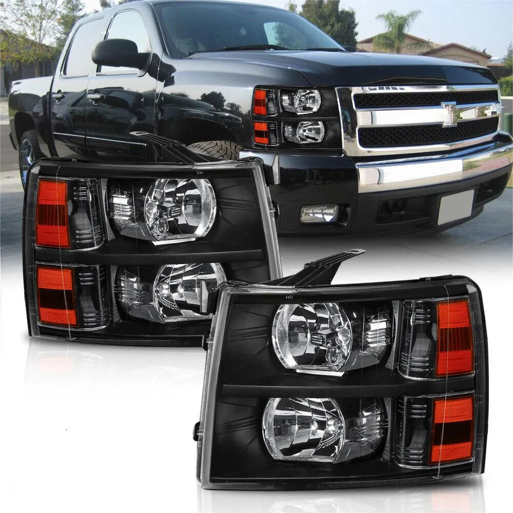 Headlight Assembly For 2007-2014 Silverado 1500 2500HD 3500HD Front Lamp with Black Housing/Clear Lens/Amber Reflector