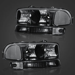 Headlight Assembly Compatible with 1999-2006 GMC Sierra 1500/2500/3500, 2000-2006 Yukon with Black Housing/Clear Lens/Clear Reflector