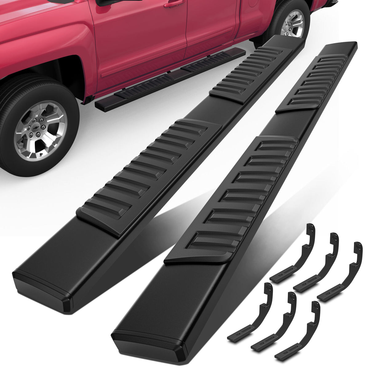 6" Running Boards For 2019-2023 Chevrolet Silverado GMC Sierra 1500/2500 HD/3500 HD Crew Cab Side Steps LH+RH