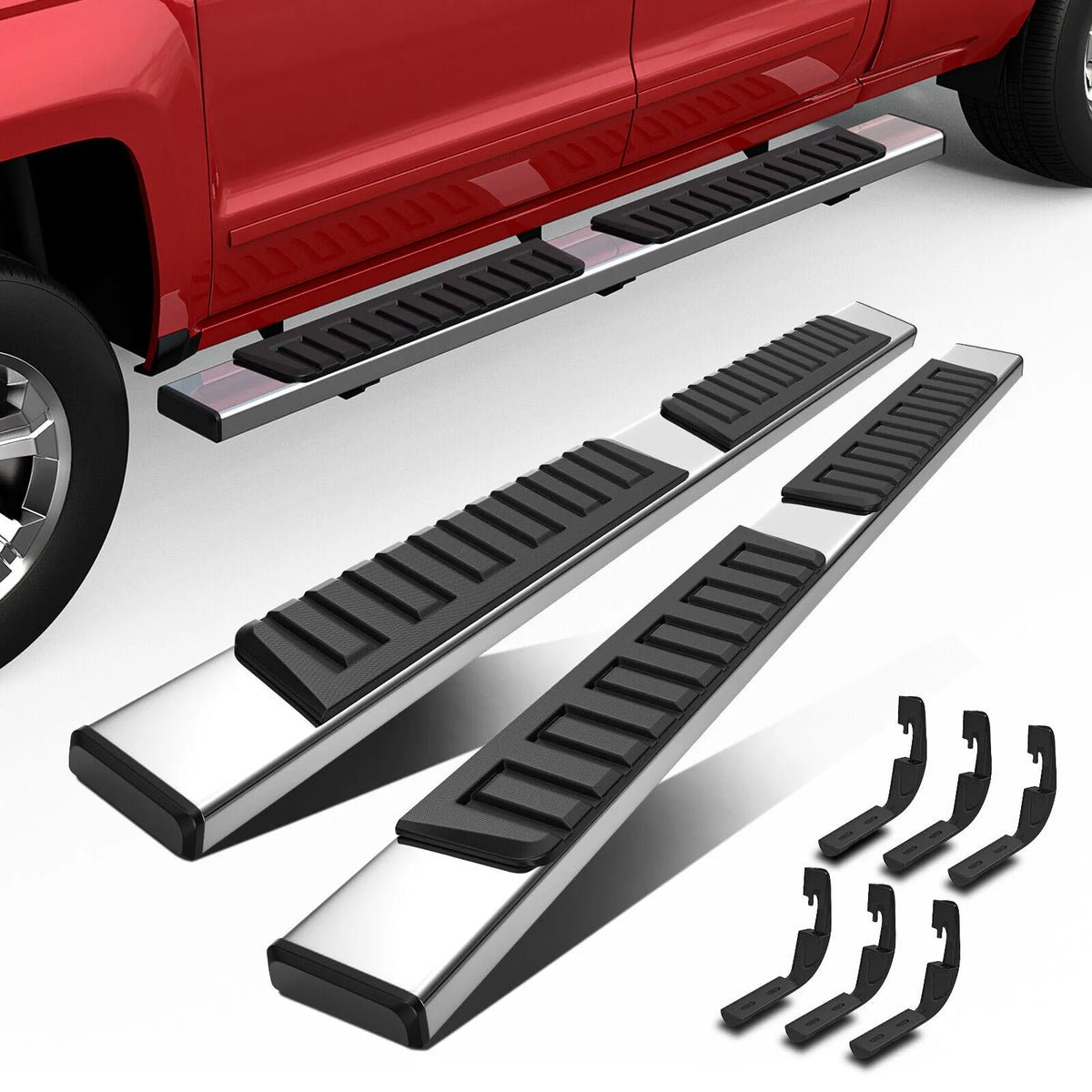 6" Running Boards For 2007-2018 Chevy Silverado GMC Sierra Double Extended Cab Stainless Steel Side Step Nerf Bar