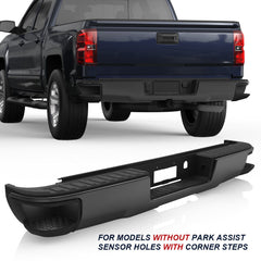 Black Steel Rear Bumper For 2014-2018 Chevy Silverado GMC Sierra 1500 w/o Sensor Holes