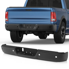 Black Steel Rear Bumper For 2009-2018 Dodge Ram 1500/2010-2018 Ram 2500 3500/2019-2023 Ram 1500 Classic with Sensor without Dual Exhaust