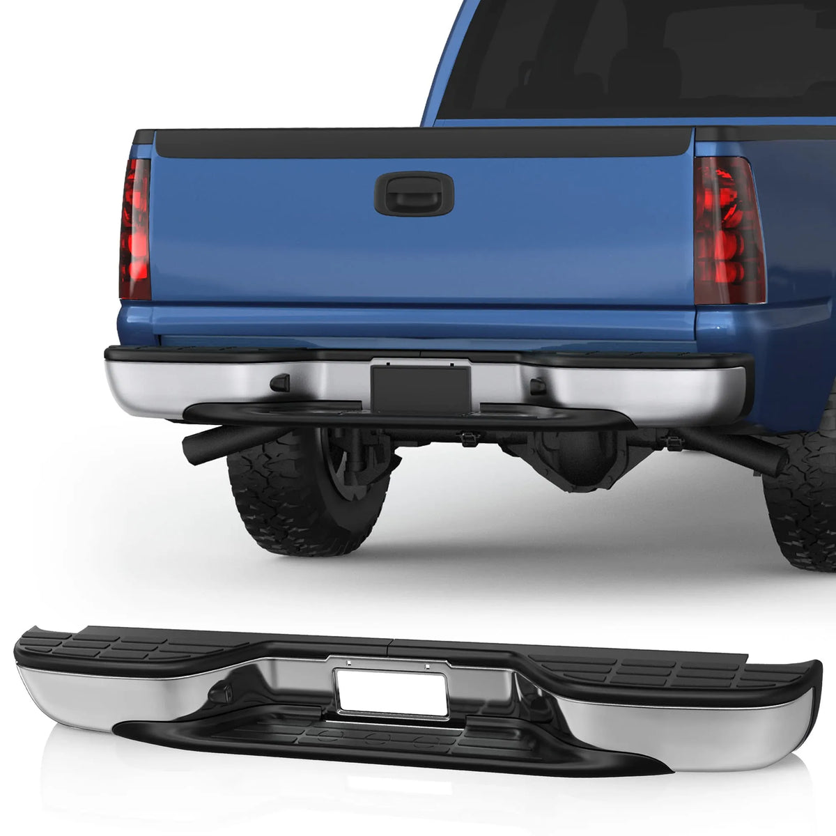 Chrome Steel Rear Bumper For 1999-2007 Chevy Silverado GMC Sierra 1500 without Parking Sensor Holes GM1103122