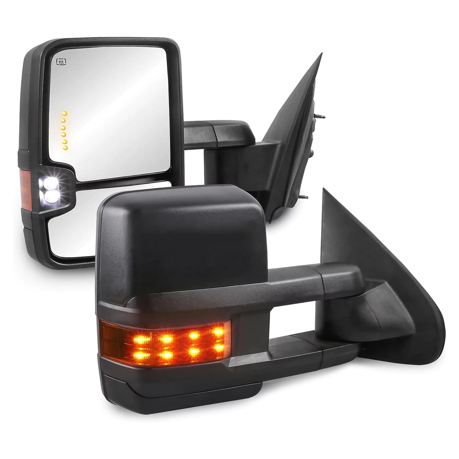 Black Power Heated Tow Mirrors For 2007-2013 Chevy Silverado Suburban Tahoe Avalanche/GMC Sierra Yukon with Power Glass, Turn Signal Light, Backup Lamp, Extendable