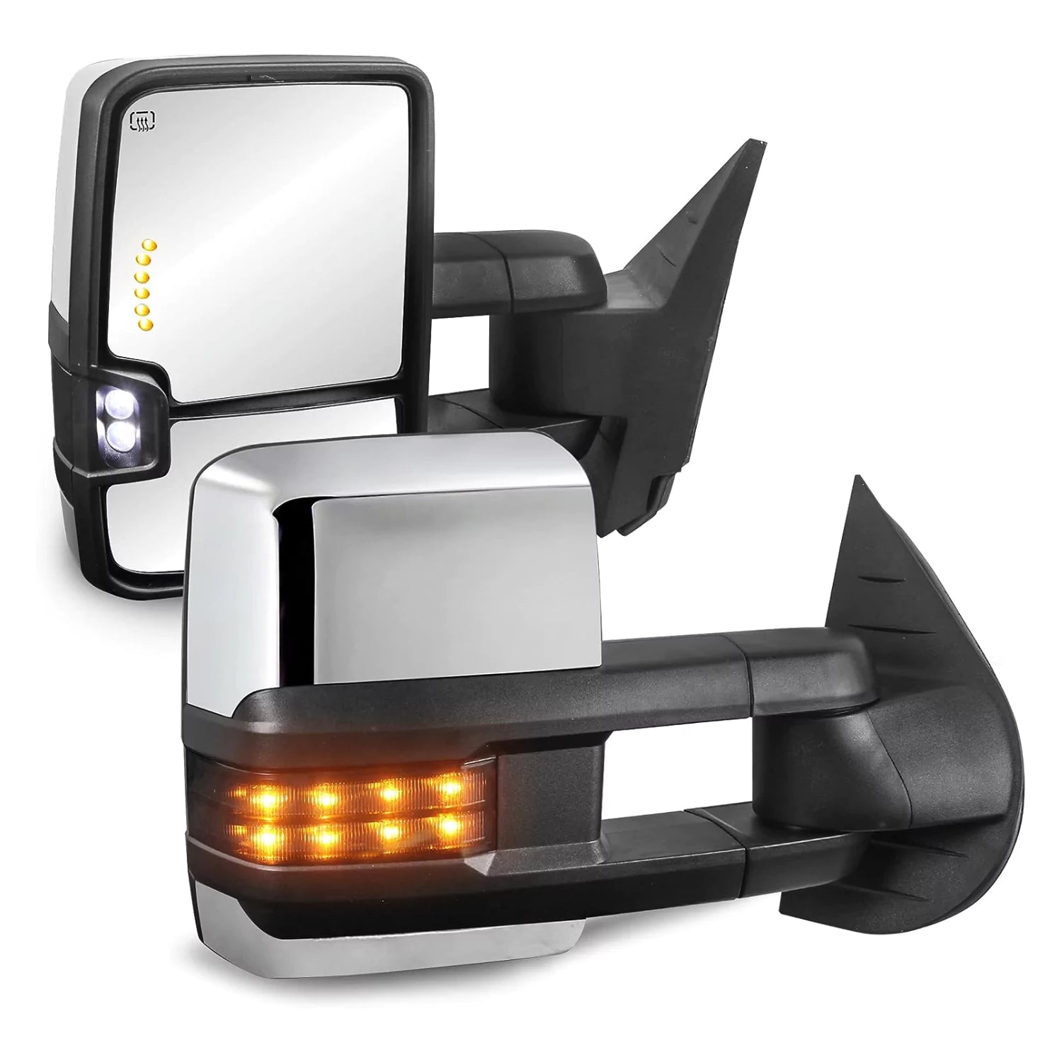 Chrome Power Heated Tow Mirrors for 2007-2013 Silverado Sierra LED Amber Signal