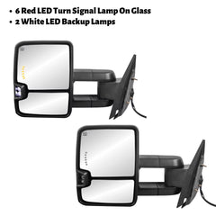 Chrome Power Heated Tow Mirrors for 2007-2013 Silverado Sierra LED Amber Signal