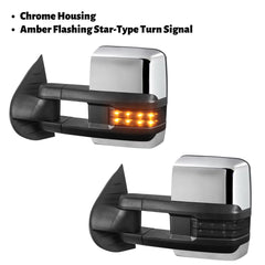 Chrome Power Heated Tow Mirrors for 2007-2013 Silverado Sierra LED Amber Signal