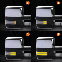 Chrome Power Heated Tow Mirrors For 2003-2007 Chevy Silverado Tahoe/GMC Sierra Yukon with Dynamic Turn Signal, Amber Running Lights