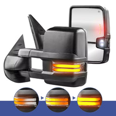 2007-2013 Chevrolet Silverado Tahoe/GMC Sierra Black Power Heated Tow Mirrors w/ LED Sequential Turn Signal & Amber Running Light & Clearance Lights