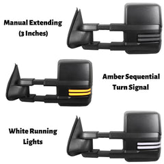 Black Power Heated Tow Mirrors For 2003-2007 Chevy Silverado Tahoe/GMC Sierra Yukon w/Sequential Turn Light, White Running Light