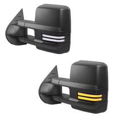 2007-2014 Chevrolet Silverado Tahoe GMC Sierra Black Power Heated Manual Extendable Tow Mirrors w/ LED Turn Signal & White Running Light & Clearance Lights