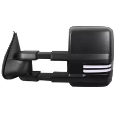 Black Power Heated Tow Mirrors For 2014-2018 Chevy Silverado GMC Serria w/Sequential Turn Light, White Running Light