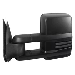 Black Power Heated Tow Mirrors For 2014-2018 Chevy Silverado GMC Serria w/Sequential Turn Light, White Running Light