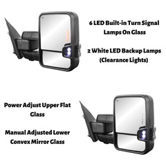 Black Power Heated Tow Mirrors W/Turn Signal For 2014-2018 Chevy Silverado GMC Sierra 1500, 2015-2018 Silverado Sierra 2500 HD/3500HD