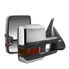 Chrome Power Fold Towing Mirrors For 2007-2013 Chevy Silverado Avalanche Suburban Tahoe/ GMC Sierra Yukon with Turn Light, Clearance Lamp, Control Switch