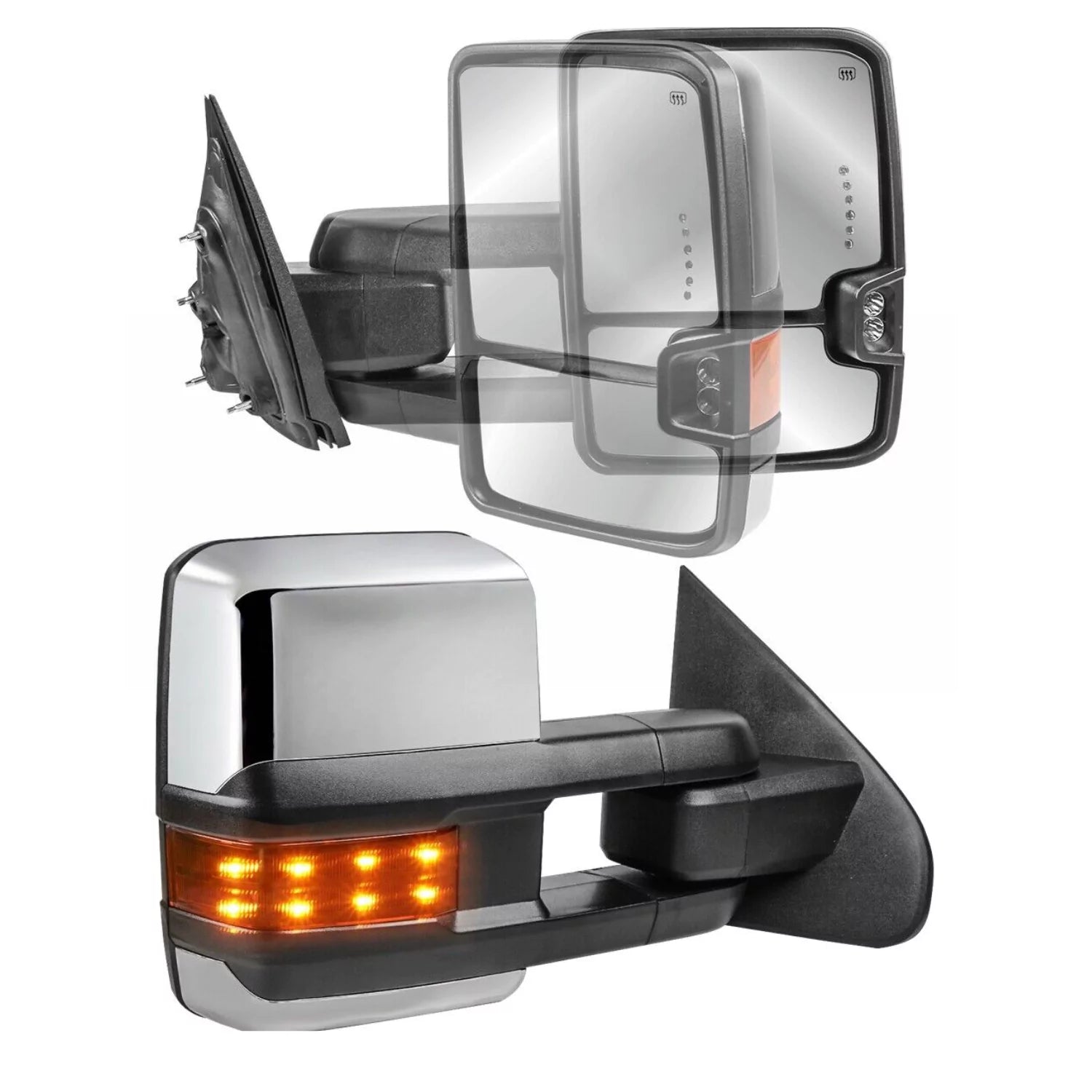 Chrome Power Fold Tow Mirrors For 2014-2018 Chevy Silverado GMC Sierra 1500 2500HD 3500HD with Turn Light, Clearance Lamp, Running Light, Control Switch