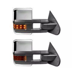 Used Chrome Power Fold Tow Mirrors For 2014-2018 Chevy Silverado GMC Sierra 1500 2500HD 3500HD with Turn Light, Clearance Lamp, Running Light, Control Switch