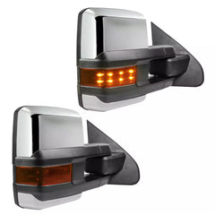 Used Chrome Power Fold Tow Mirrors For 2014-2018 Chevy Silverado GMC Sierra 1500 2500HD 3500HD with Turn Light, Clearance Lamp, Running Light, Control Switch