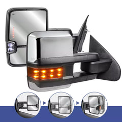 Used Chrome Power Fold Tow Mirrors For 2014-2018 Chevy Silverado GMC Sierra 1500 2500HD 3500HD with Turn Light, Clearance Lamp, Running Light, Control Switch