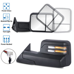 Black Power Heated Tow Mirrors w/ Led Turn Light For 1998-2001 Dodge Ram 1500 2500 3500