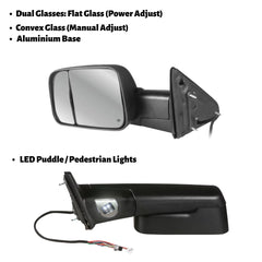 Black Power Heated Towing Mirrors For 2009-2018 Dodge Ram 1500 2010-2018 2500 3500, 2019-2023 Ram 1500 Classic With LED Turn Signal & Temp Sensor Pair(2)