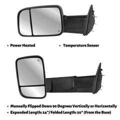 EVERESTCO Pair Chrome Power Heated Towing Mirrors W/ Turn Signal - For 2009-2018 Dodge Ram 1500, 2500, 3500