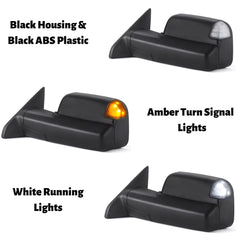 Black Power Heated Tow Mirrors For 2009-2018 Dodge Ram w/ White Running Light  2pcs